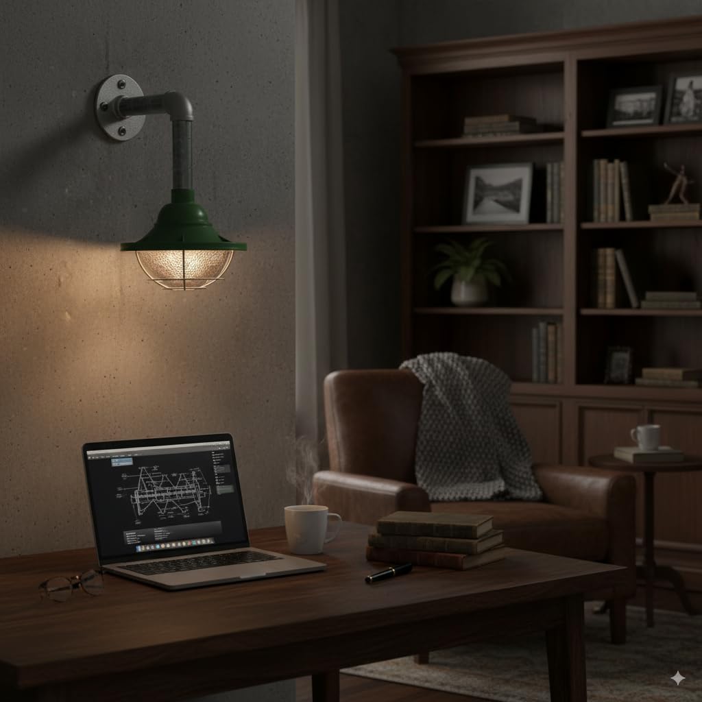 Industrial Galvanised Pipe Wall Light with Shade - photo 7