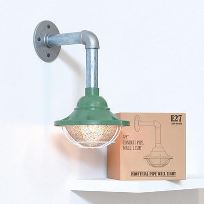 Industrial Galvanised Pipe Wall Light with Shade - photo 9