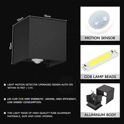 Square Up Down LED Wall Light with PIR Sensor 10W IP54 – Black - photo 2