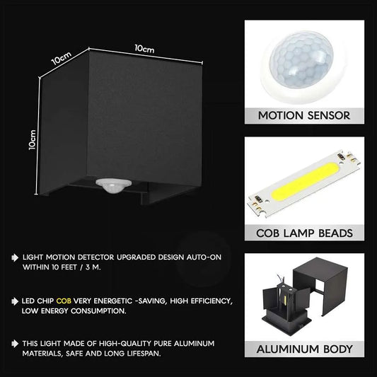 Square Up Down LED Wall Light with PIR Sensor 10W IP54 – Black - photo 2