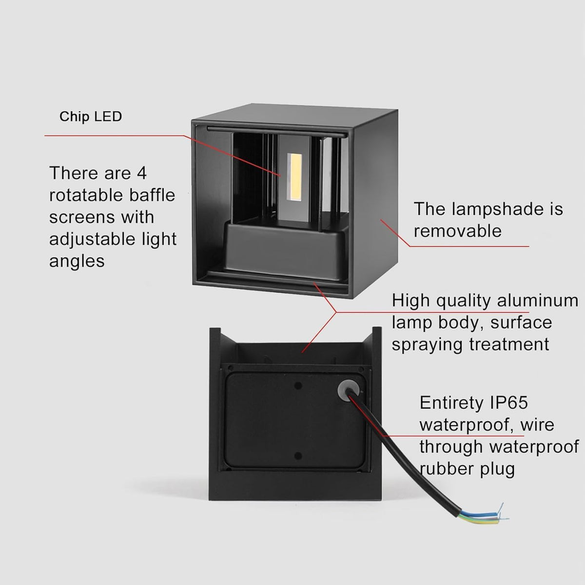 Square Up Down LED Wall Light with PIR Sensor 10W IP54 – Black - photo 8