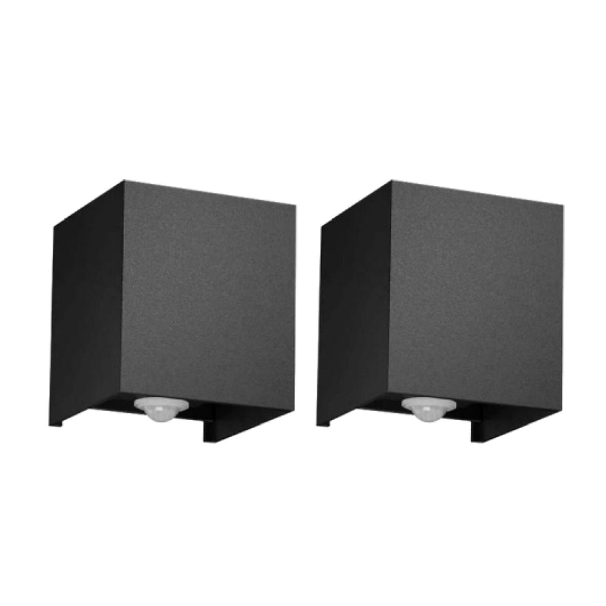 Square Up Down LED Wall Light with PIR Sensor 10W IP54 – Black - Standard, Pack of 2, Without Bulb