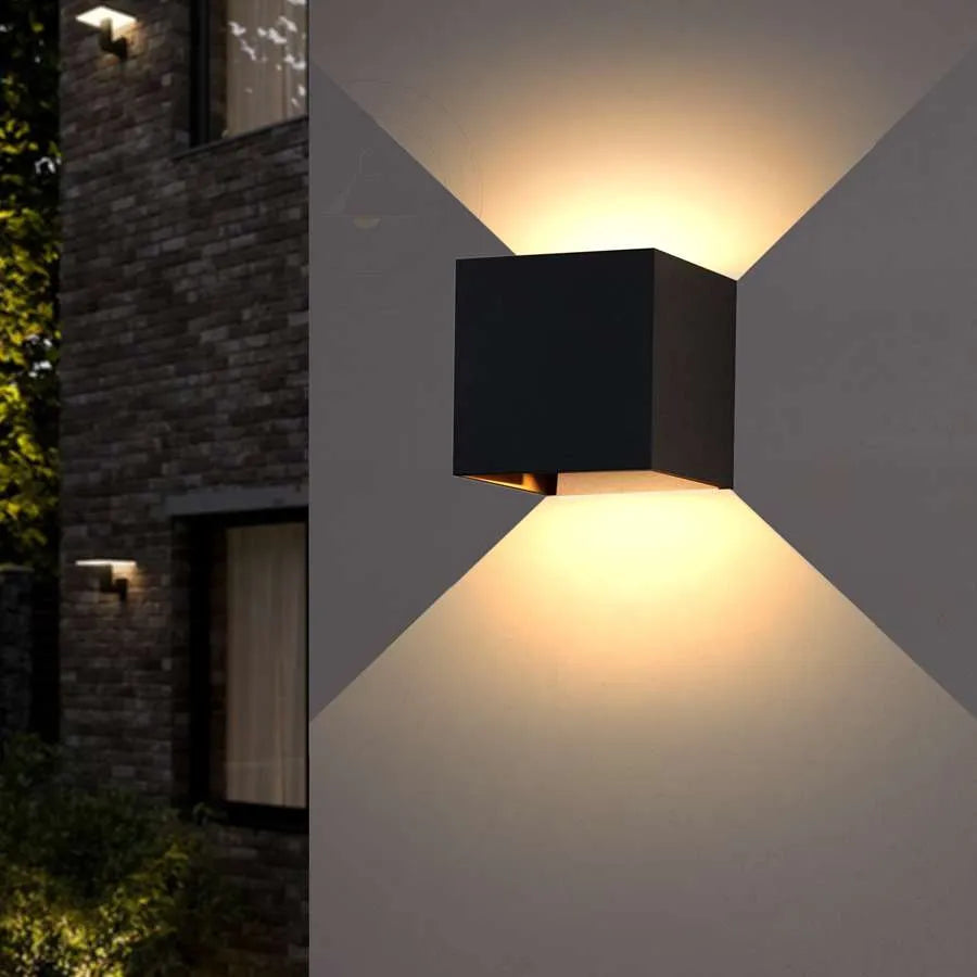Square Up Down LED Wall Light with PIR Sensor 10W IP54 – Black