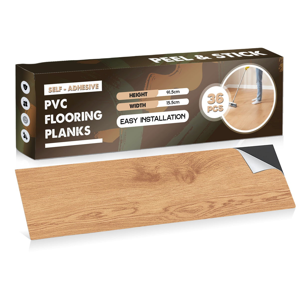 Self-Adhesive Vinyl Floor Planks, Pack of 36 – Wood Effect, 3 Colours - photo 25