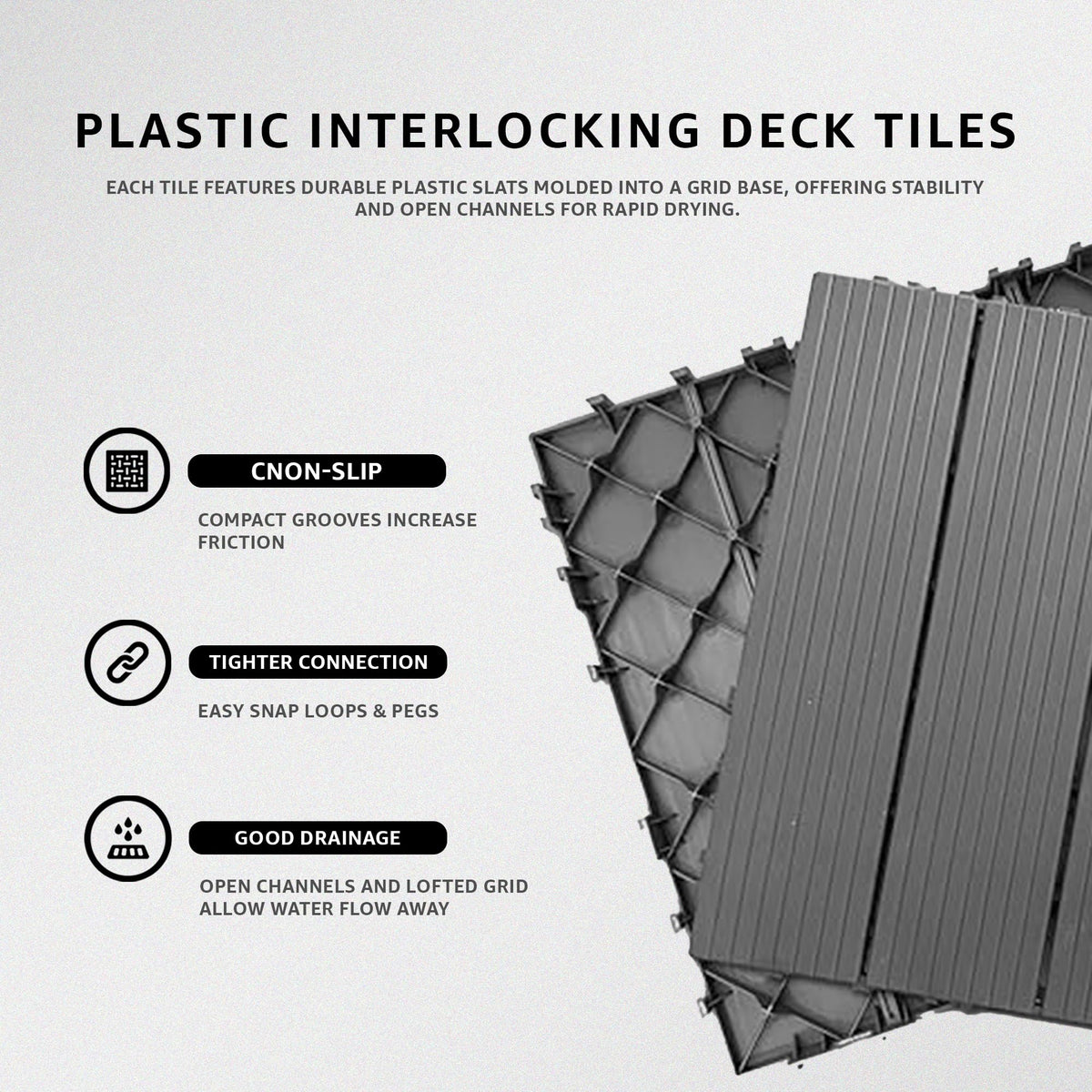 Grey PVC Interlocking Deck Tiles – 30 x 30 cm, Packs of 6, 9 or 16 - photo 8