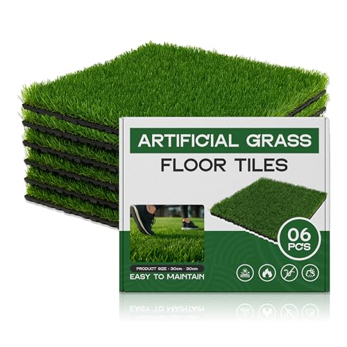 Artificial Grass Interlocking Tiles – 30 x 30 cm, Packs of 6, 9 or 16 - 6 Tiles