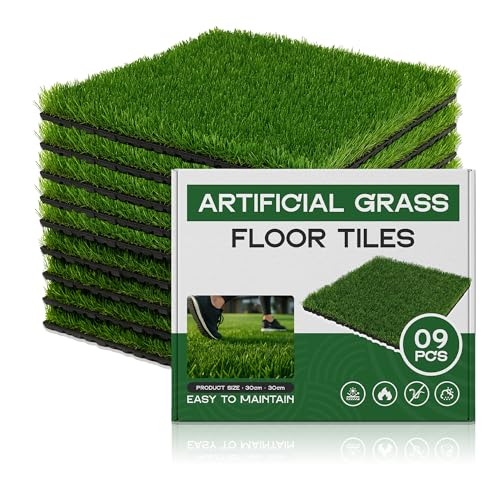 Artificial Grass Interlocking Tiles – 30 x 30 cm, Packs of 6, 9 or 16 - 9 Tiles