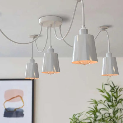 5-Light Spider Pendant – White Metal Shades, Fabric Cable, E27 - photo 3