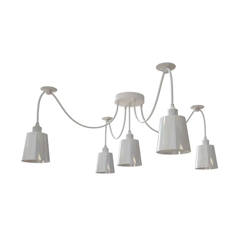 5-Light Spider Pendant – White Metal Shades, Fabric Cable, E27 - photo 6