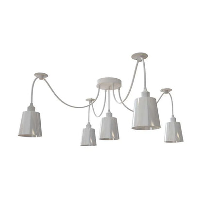 5-Light Spider Pendant – White Metal Shades, Fabric Cable, E27 - photo 6