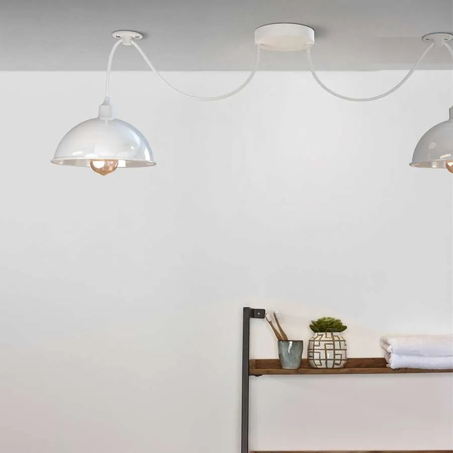 2-Light Spider Pendant – White Dome Shades, Fabric Cable, E27 - photo 2