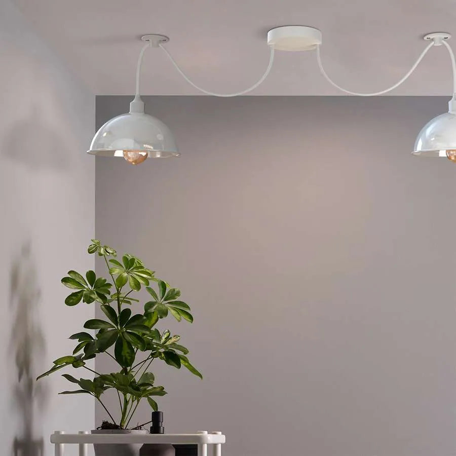 2-Light Spider Pendant – White Dome Shades, Fabric Cable, E27 - photo 3