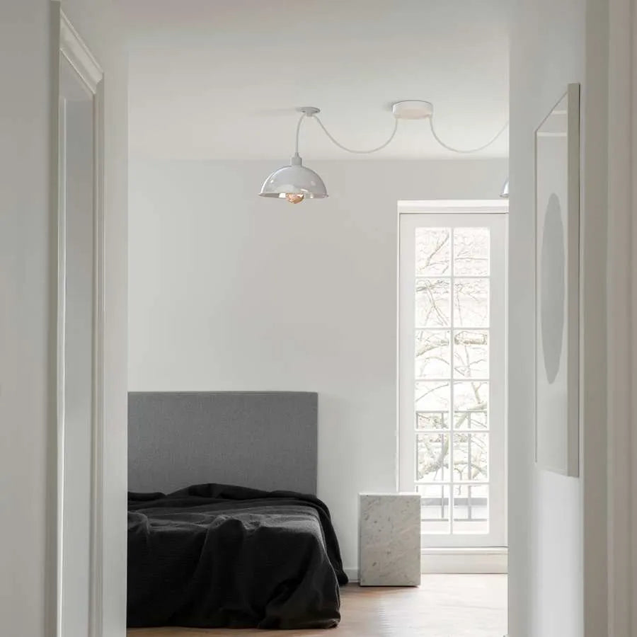 2-Light Spider Pendant – White Dome Shades, Fabric Cable, E27 - photo 5