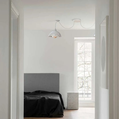 2-Light Spider Pendant – White Dome Shades, Fabric Cable, E27 - photo 5