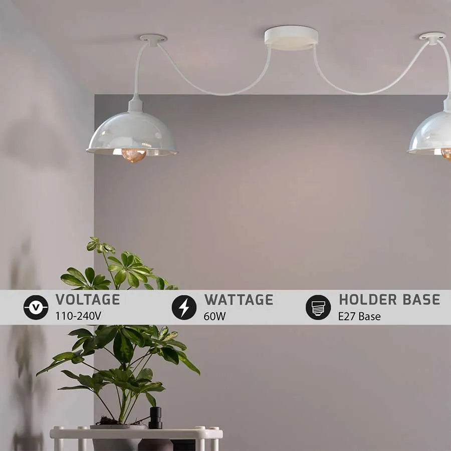 2-Light Spider Pendant – White Dome Shades, Fabric Cable, E27 - photo 6