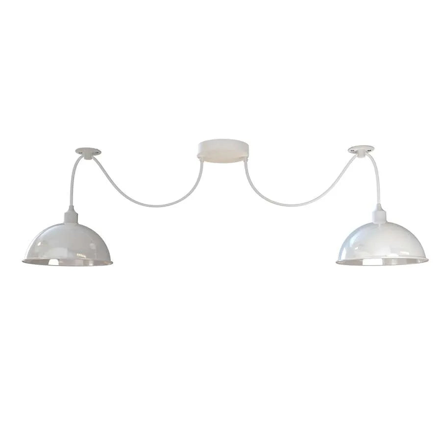2-Light Spider Pendant – White Dome Shades, Fabric Cable, E27 - photo 8