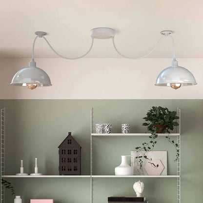 2-Light Spider Pendant – White Dome Shades, Fabric Cable, E27