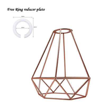 Diamond Wire Cage Lamp Shade – Easy Fit with Reducer Ring - Rose Gold, Standard, Single