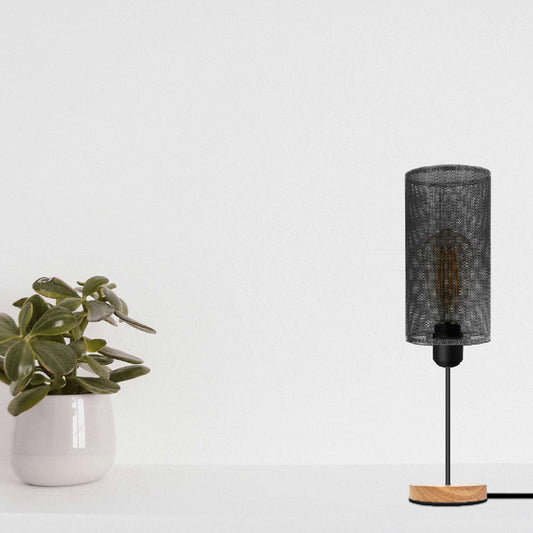 Wire Cage Table Lamp with Wooden Base E27 - photo 2