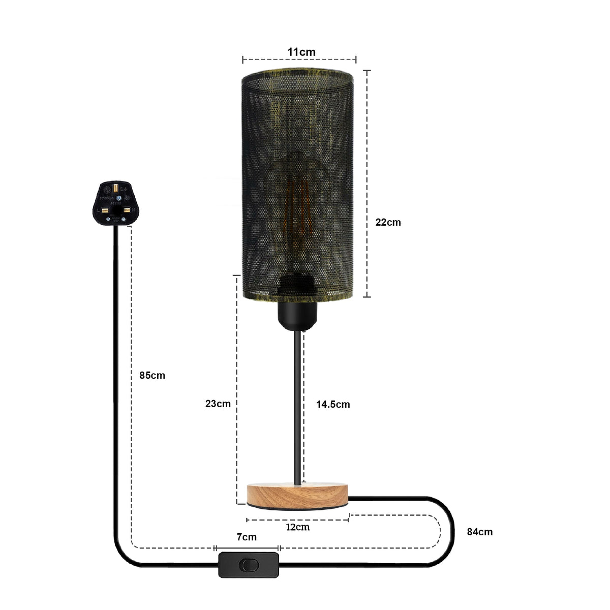 Wire Cage Table Lamp with Wooden Base E27 - photo 3