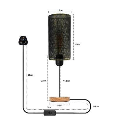 Wire Cage Table Lamp with Wooden Base E27 - photo 3