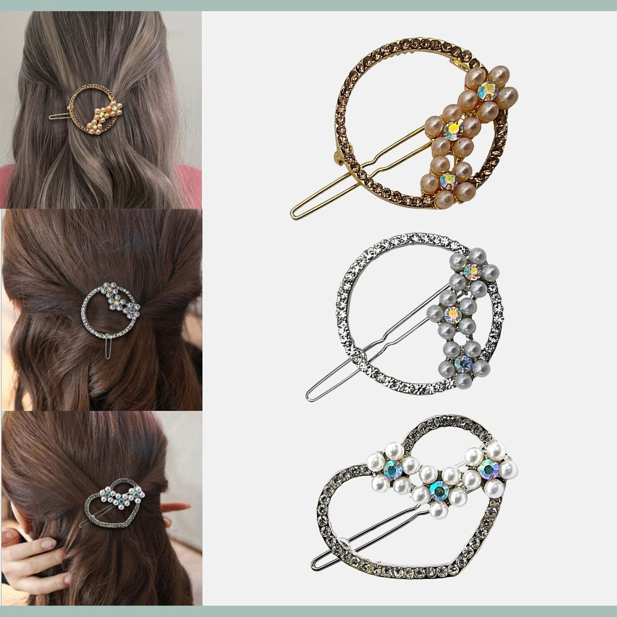 Pearl & Crystal Hair Slides – 7 Designs, Gold or Silver Tone, 1 or 2 Slides - photo 3