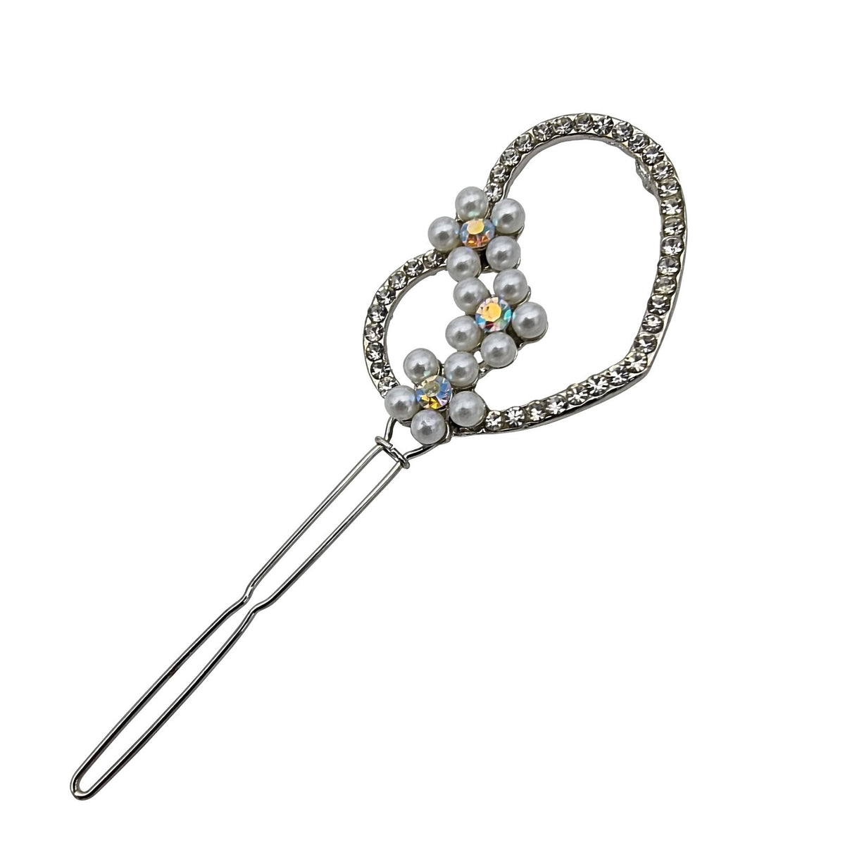 Pearl & Crystal Hair Slides – 7 Designs, Gold or Silver Tone, 1 or 2 Slides - Silver Heart Loop, 1 Slide