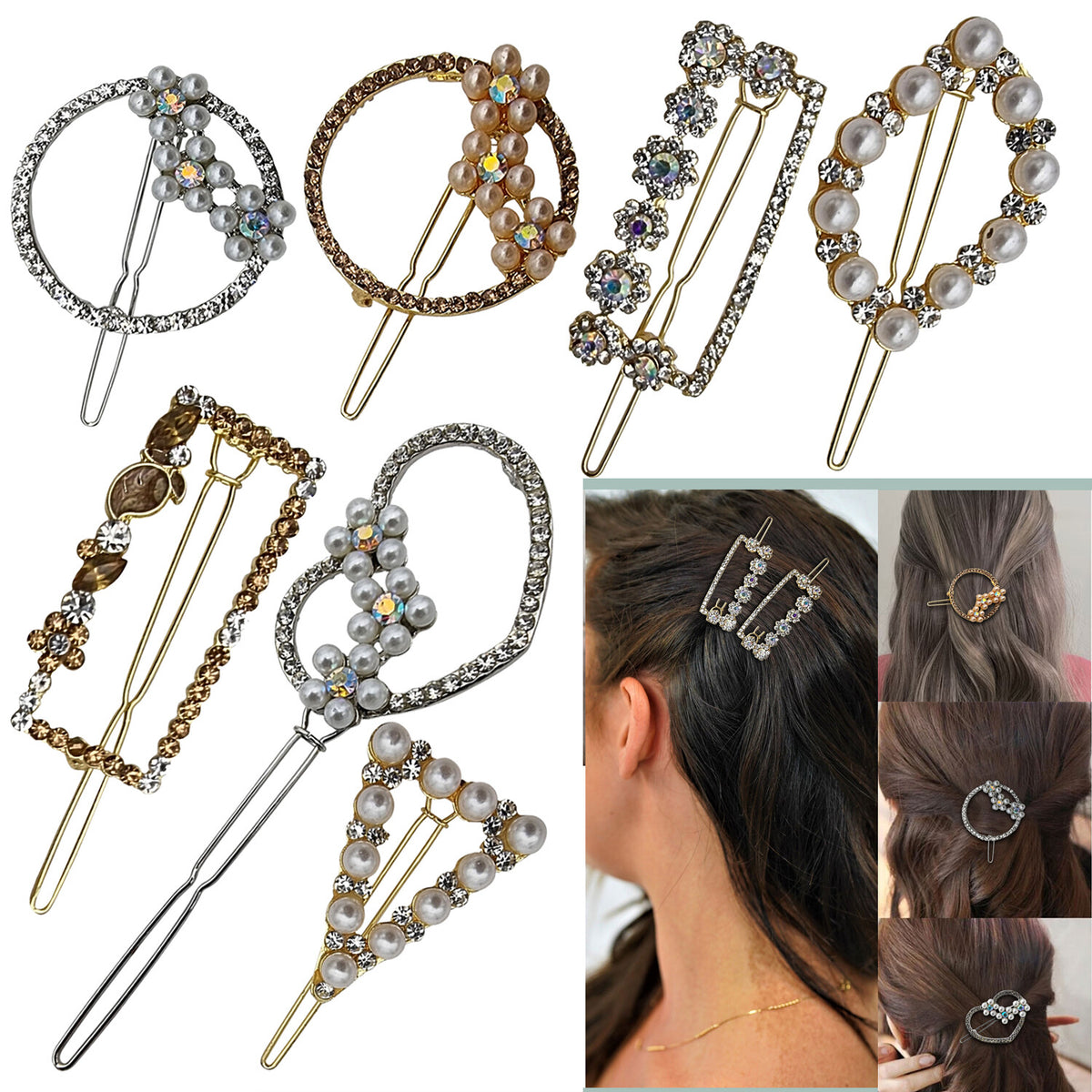 Pearl & Crystal Hair Slides – 7 Designs, Gold or Silver Tone, 1 or 2 Slides - photo 2