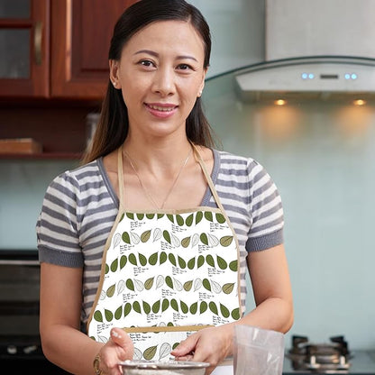 Woman wearing a patterned apron in a kitchen
