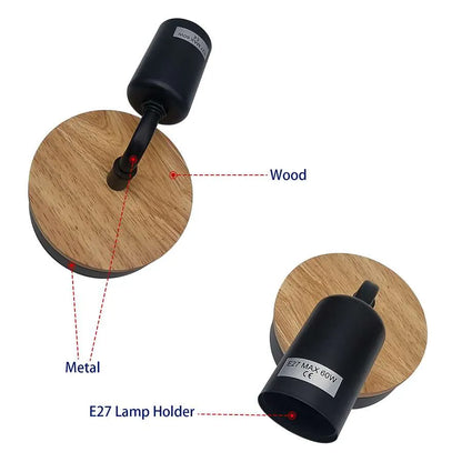 Wood & Black Wall Light Holder – Bent Arm, E27 - photo 4