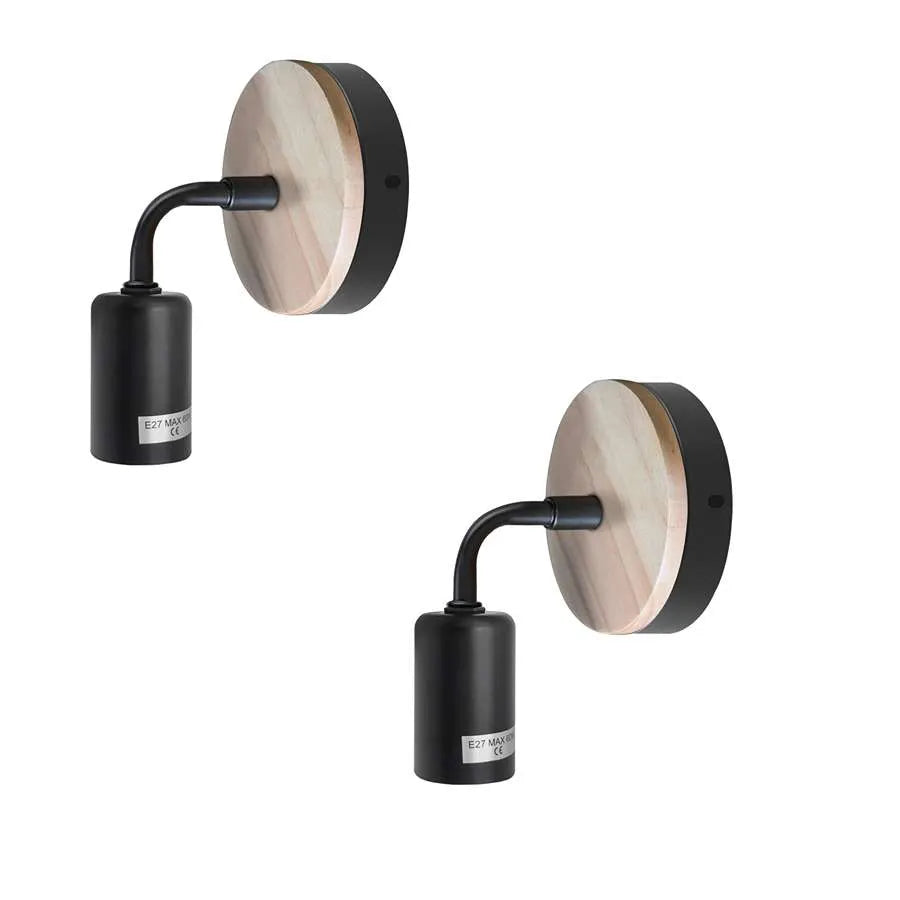 Wood & Black Wall Light Holder – Bent Arm, E27 - photo 6