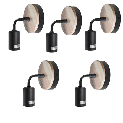 Wood & Black Wall Light Holder – Bent Arm, E27 - Black, Pack of 5, Without Bulb