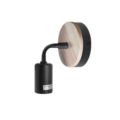Wood & Black Wall Light Holder – Bent Arm, E27 - Black, Single, Without Bulb