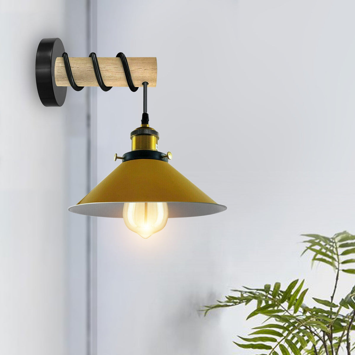 Wood Arm Wall Light with Flat Cone Shade – 8 Colours, E27 - photo 6