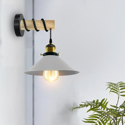 Wood Arm Wall Light with Flat Cone Shade – 8 Colours, E27 - photo 7