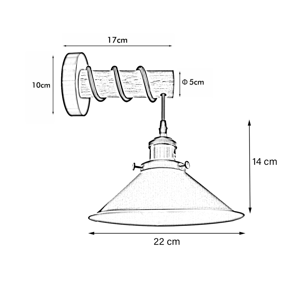 Wood Arm Wall Light with Flat Cone Shade – 8 Colours, E27 - photo 2