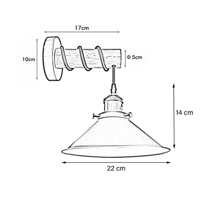 Wood Arm Wall Light with Flat Cone Shade – 8 Colours, E27 - photo 2