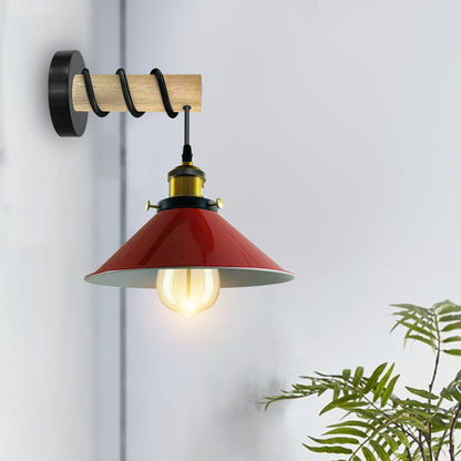 Wood Arm Wall Light with Flat Cone Shade – 8 Colours, E27 - photo 8