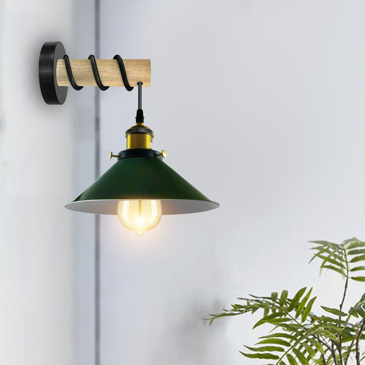 Wood Arm Wall Light with Flat Cone Shade – 8 Colours, E27 - photo 10