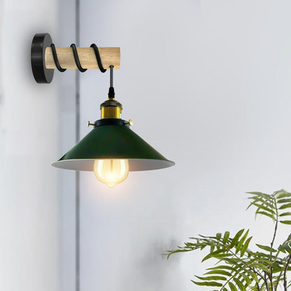 Wood Arm Wall Light with Flat Cone Shade – 8 Colours, E27 - photo 10