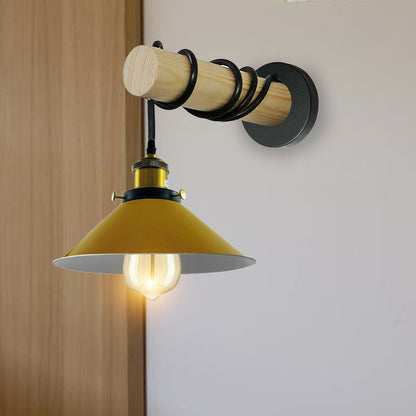 Wood Arm Wall Light with Flat Cone Shade – 8 Colours, E27 - photo 5
