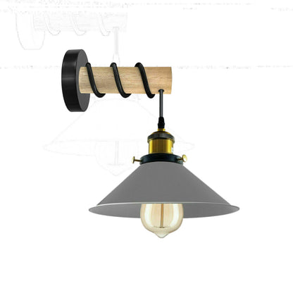 Wood Arm Wall Light with Flat Cone Shade – 8 Colours, E27 - photo 16
