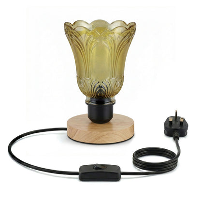 Wooden Bedside Table Lamp with Decorative Glass Shade E27 - photo 3