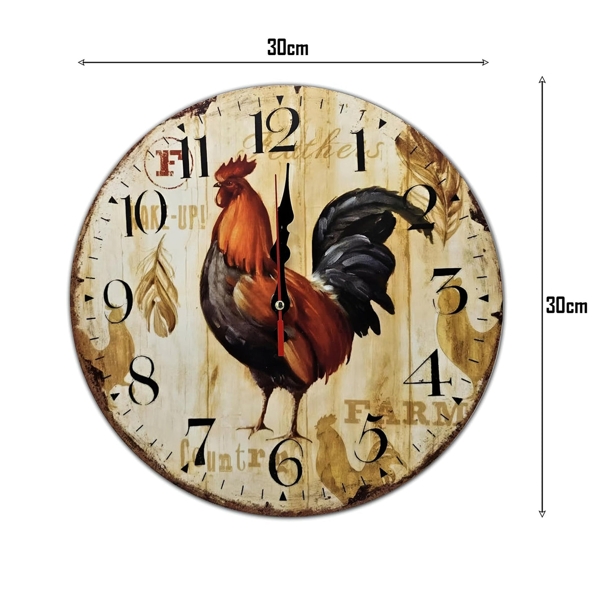 Rooster Kitchen Wall Clock – 30 cm, Rustic Farmhouse Design - photo 3