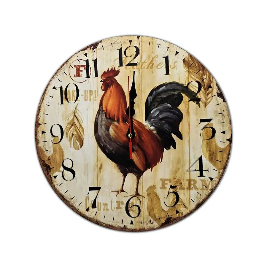 Rooster Kitchen Wall Clock – 30 cm, Rustic Farmhouse Design