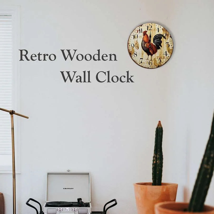 Rooster Kitchen Wall Clock – 30 cm, Rustic Farmhouse Design - photo 2