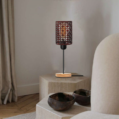 Wooden Stand Bedside Table Lamp with Cage and On/Off Switch - photo 2