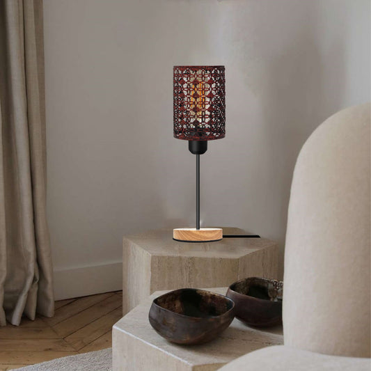 Wooden Stand Bedside Table Lamp with Cage and On/Off Switch - photo 2