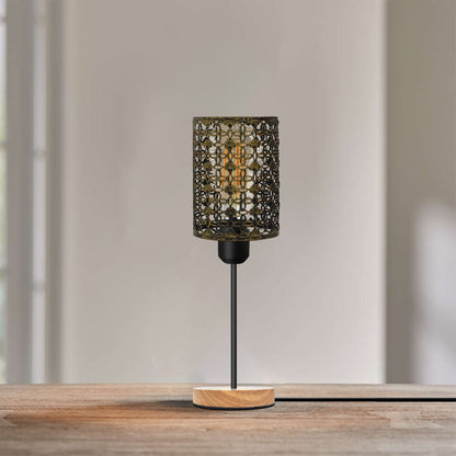 Wooden Stand Bedside Table Lamp with Cage and On/Off Switch - photo 4
