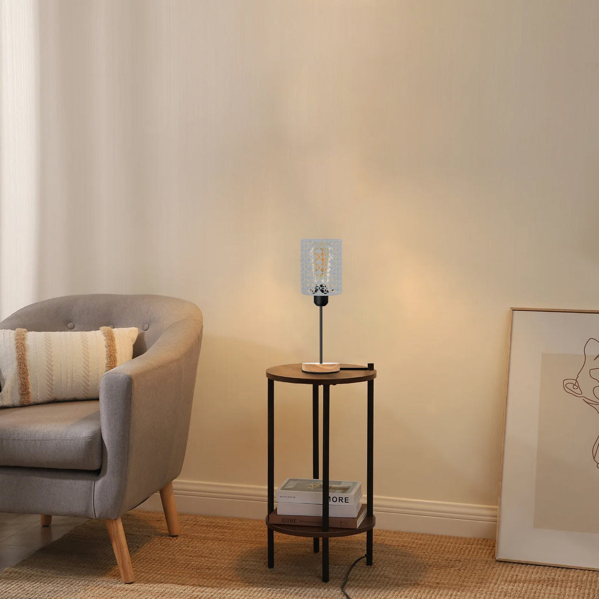 Wooden Stand Bedside Table Lamp with Cage and On/Off Switch - photo 5
